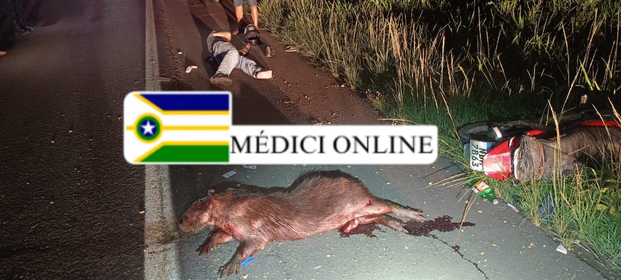 Motociclista e passageira ficam feridos em acidente envolvendo capivara na BR-364, em Presidente Médici