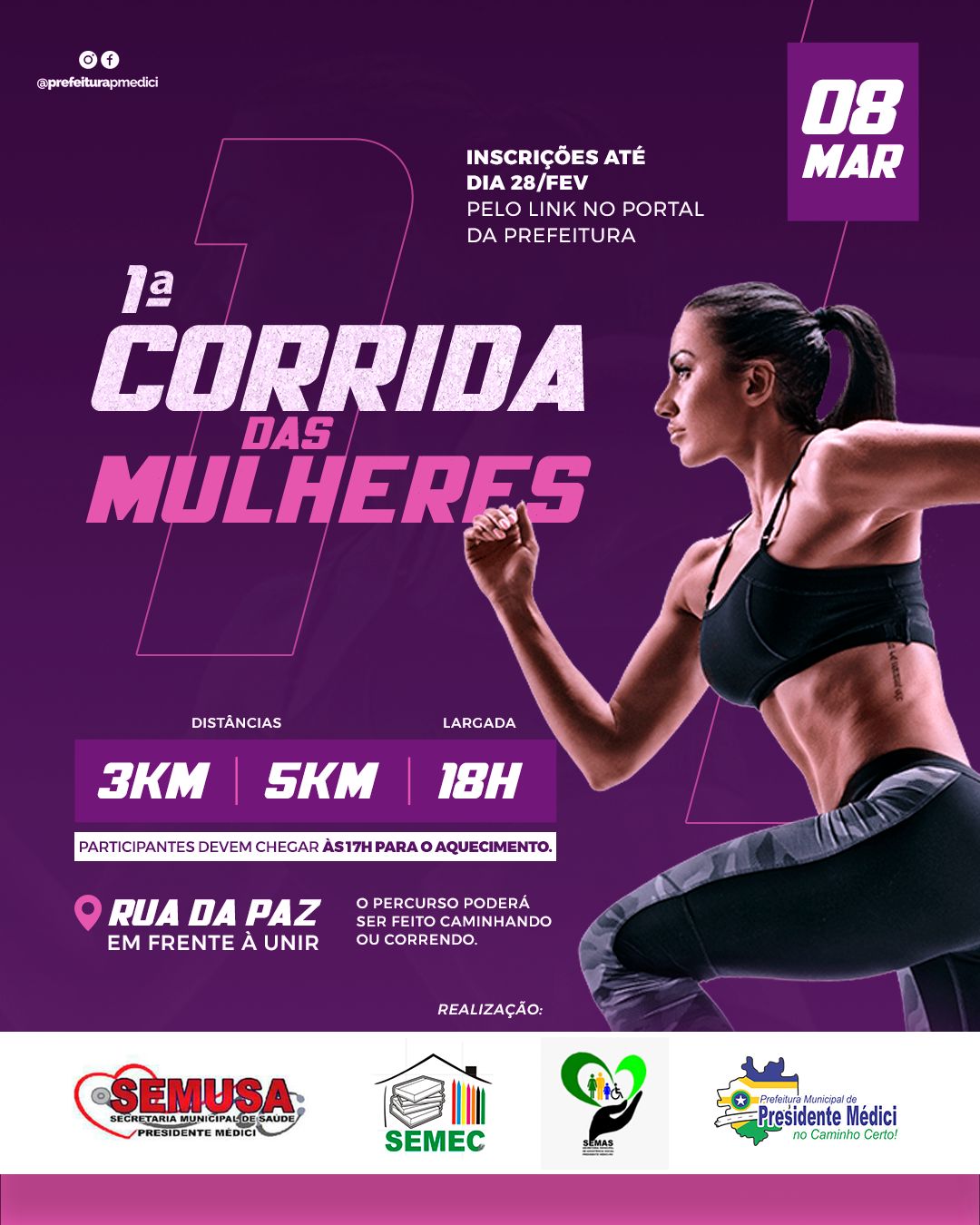 Prefeitura de Presidente Médici anuncia 1ª Corrida das Mulheres para março